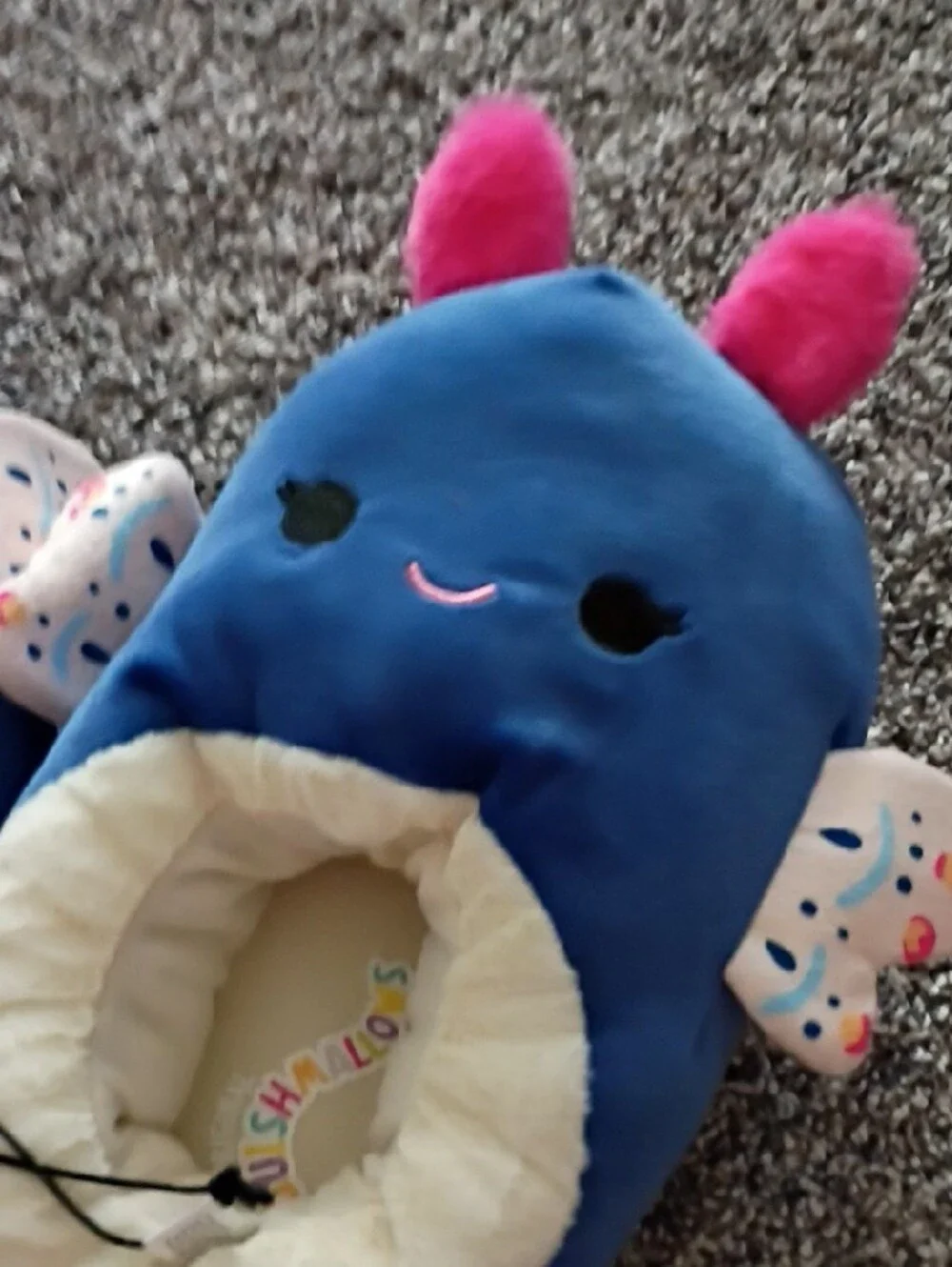 Squishmallows Blue Plush Kids Slippers with Pink Ear Accents